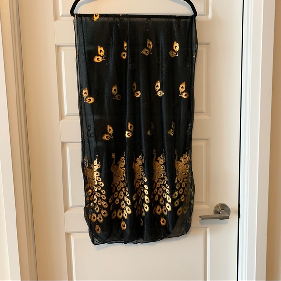 New Black and Gold Peacock Scarf - Picture 1 of 6